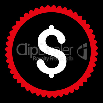 Dollar flat red and white colors round stamp icon