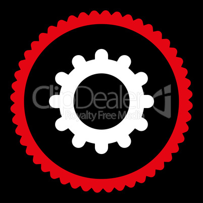 Gear flat red and white colors round stamp icon