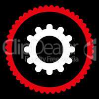 Gear flat red and white colors round stamp icon