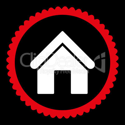 Home flat red and white colors round stamp icon