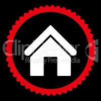 Home flat red and white colors round stamp icon