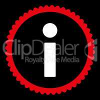 Info flat red and white colors round stamp icon