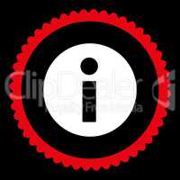 Information flat red and white colors round stamp icon