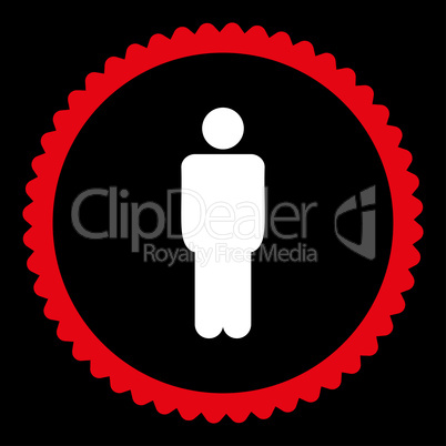 Man flat red and white colors round stamp icon