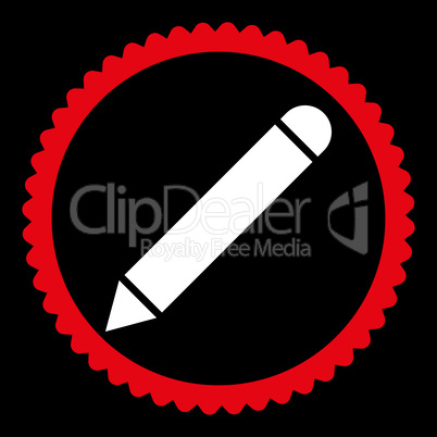 Pencil flat red and white colors round stamp icon