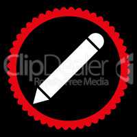 Pencil flat red and white colors round stamp icon