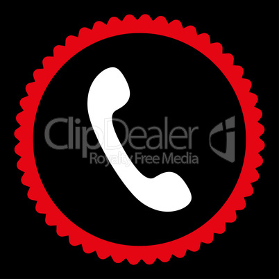 Phone flat red and white colors round stamp icon