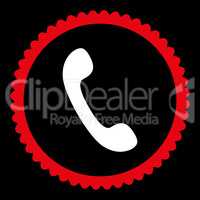 Phone flat red and white colors round stamp icon