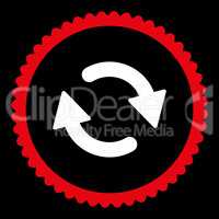 Refresh flat red and white colors round stamp icon