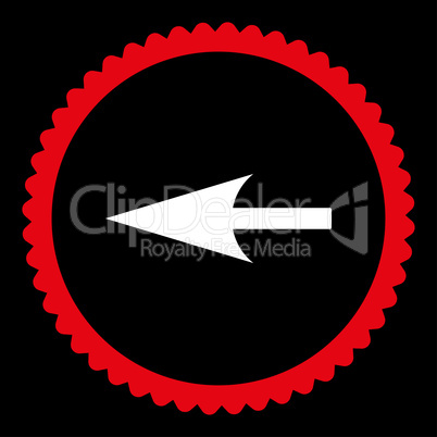 Sharp Left Arrow flat red and white colors round stamp icon