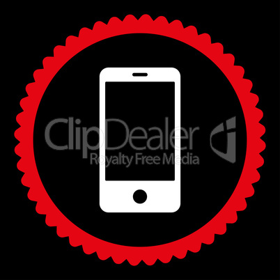 Smartphone flat red and white colors round stamp icon
