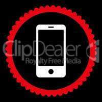 Smartphone flat red and white colors round stamp icon