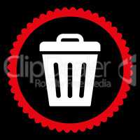 Trash Can flat red and white colors round stamp icon