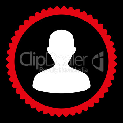 User flat red and white colors round stamp icon