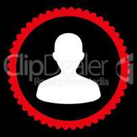 User flat red and white colors round stamp icon