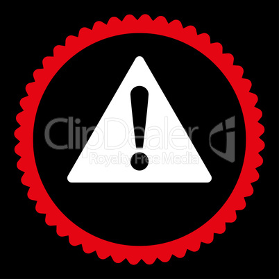 Warning flat red and white colors round stamp icon