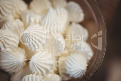 Close up view of meringues in a bowl