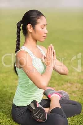 Peaceful sporty woman doing the lotus pose