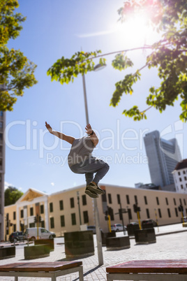 Man doing parkour in the city