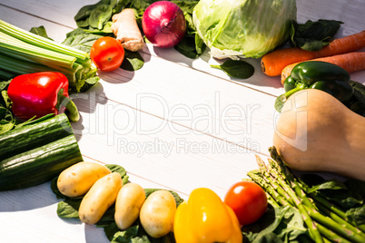 Circle of vegetables on table
