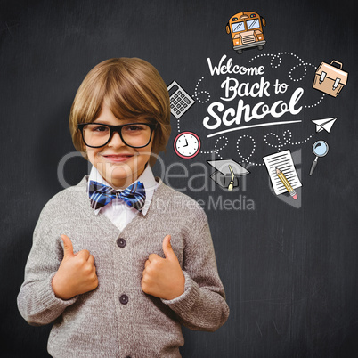 Composite image of cute pupil dressed up as teacher