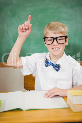 Smart student raising a hand