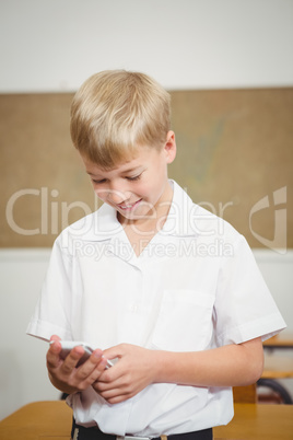 Student using a mobile phone in class