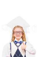 Composite image of pupil with thumbs up
