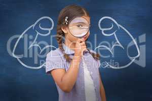 Composite image of pupil looking through magnifying glass