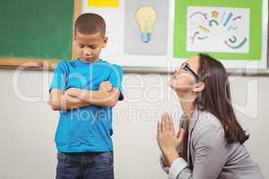 Pretty teacher begging pupil for something