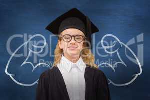 Composite image of cute pupil in graduation robe