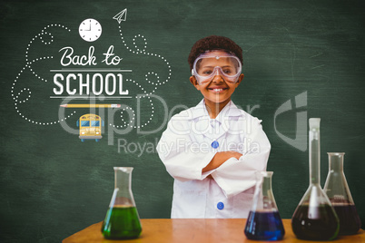 Composite image of cute pupil dressed up as scientist