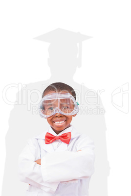 Composite image of pupil dressed up as scientist