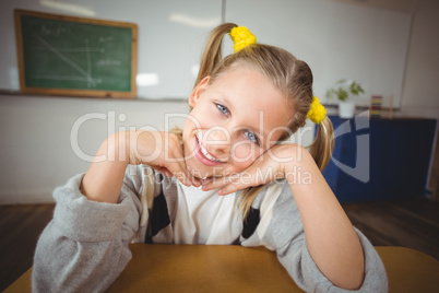 Smiling pupil sitting at her desk in a classroom