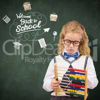 Composite image of pupil holding abacus at elementary school