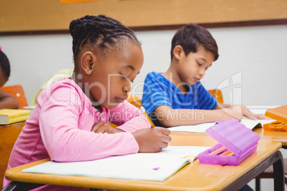 Students sitting and doing class work