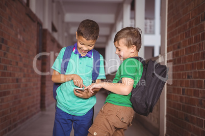 Students using a mobile phone