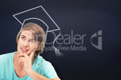 Composite image of casual man thinking