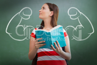 Composite image of student reading book in library