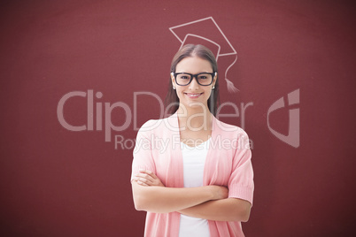 Composite image of pretty brunette smiling at camera