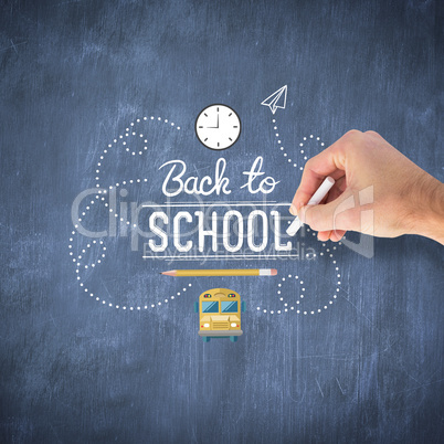 Composite image of hand writing with a white chalk