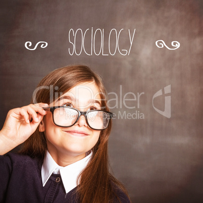 Sociology against cute pupil smiling and looking up