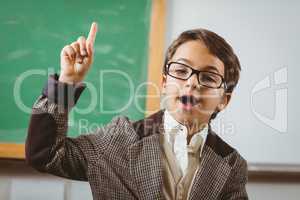 Pupil dressed up as teacher having an idea