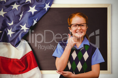 Composite image of cute pupil dressed up as teacher