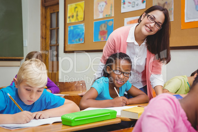 Teacher and student smiling together