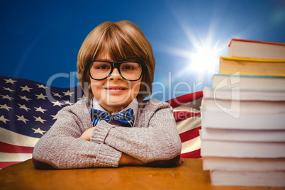 Composite image of pupil with many books