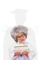 Composite image of dressed up pupil holding books