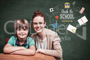 Composite image of happy pupil and teacher