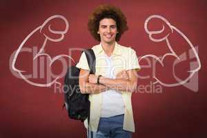 Composite image of young man with arms crossed in office corrido