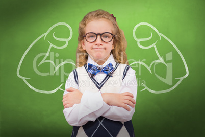 Composite image of cute pupil with arms crossed